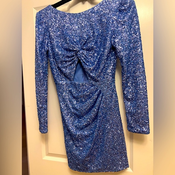Tadashi Shoji Blue sequin cutout mini dress in size medium. Worn once. - Picture 3 of 7
